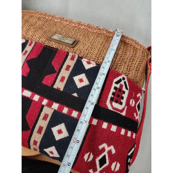 New Sun N Sand Red Aztec Rattan Crossbody PURSE Hobo Long Strap - Picture 9 of 10